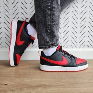 ❤️Nike Court Borough Low2 GS 5Y Big Kids Youth Shoes Black Red Retro BQ5448-007